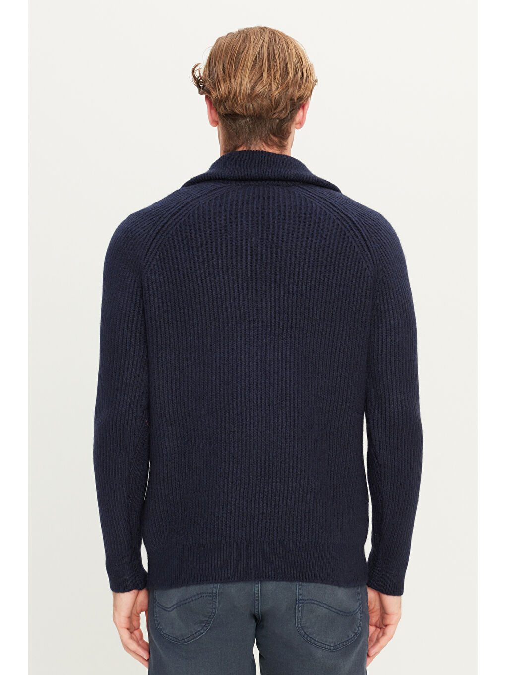 Regular Fit Normal Kesim Fermuar Detaylı Lacivert Triko Kazak-4