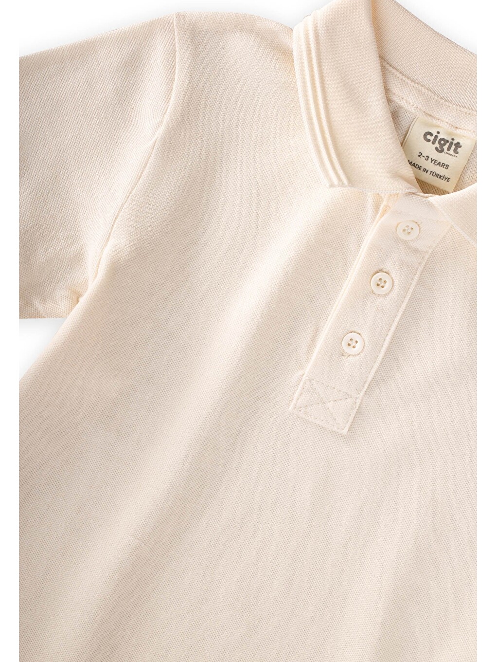 Kabartmalı Polo Yaka T-shirt 2-10 Yaş Ekru-2