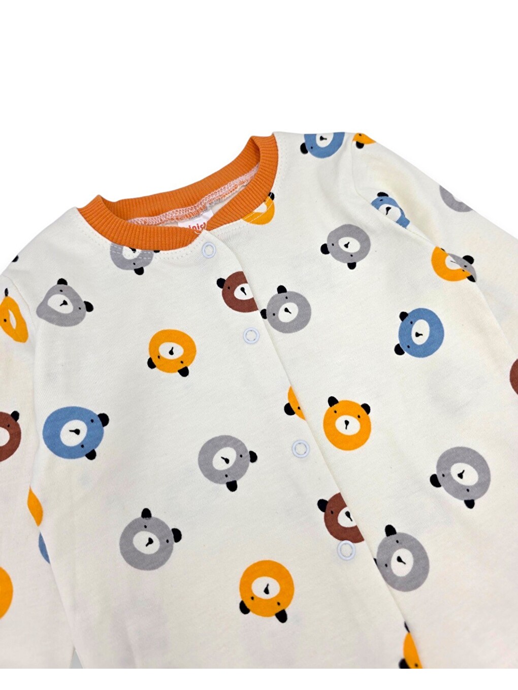 Turuncu Erkek Bebek Ayıcık Baskılı %100 Pamuklu 1-2-3 Yaş Çıtçıtlı Alt Üst Mevsimlik Pijama Takımı-5