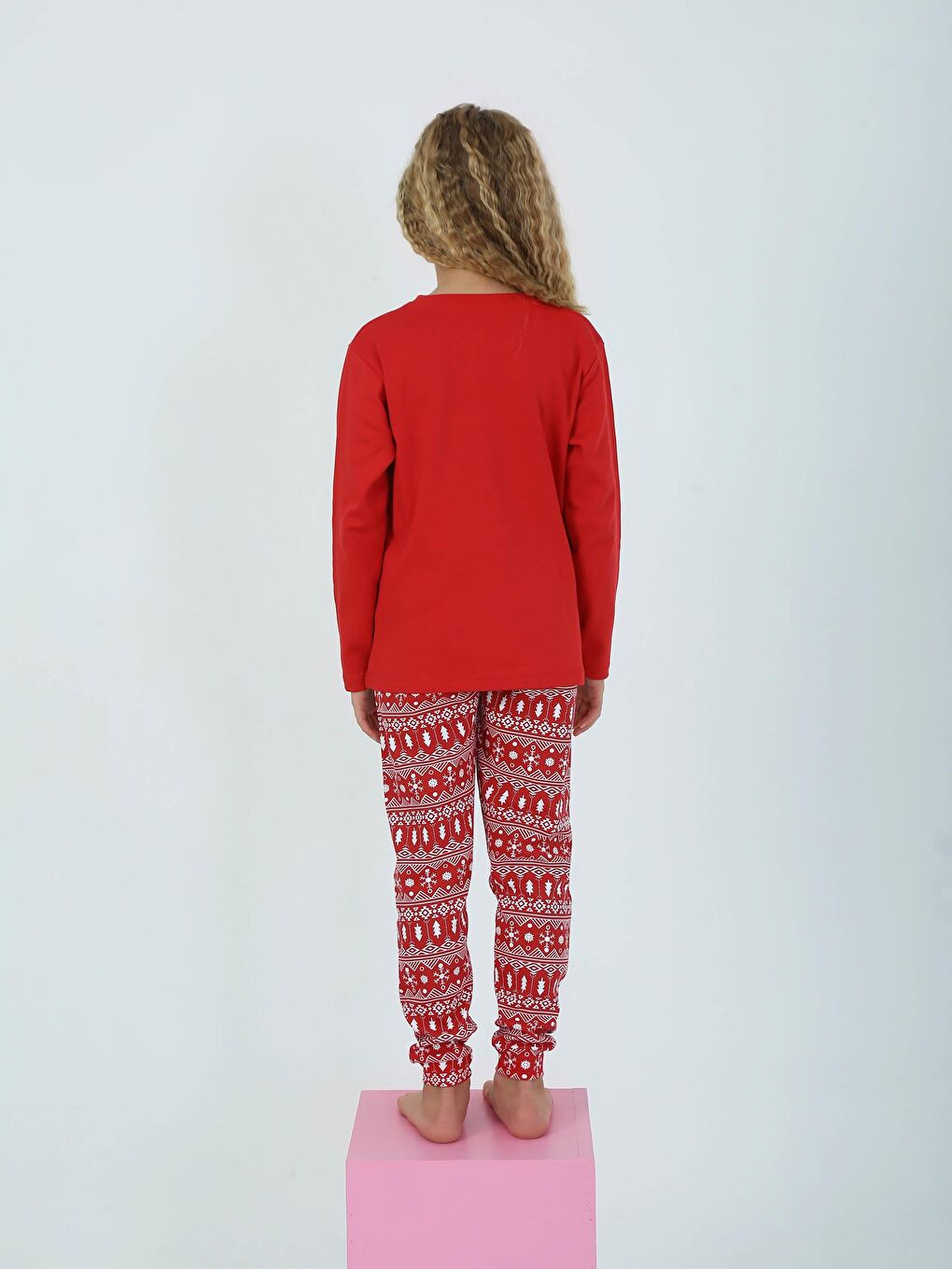 Kırmızı Kız Çocuk Uzun Kollu %100 Pamuklu Pijama Takımı Cookie Team-3