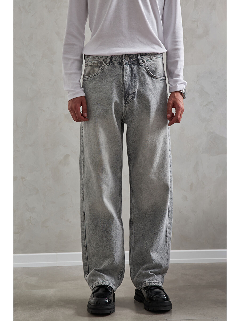Gri Erkek Ekstra Baggy Jean Pantolon-1