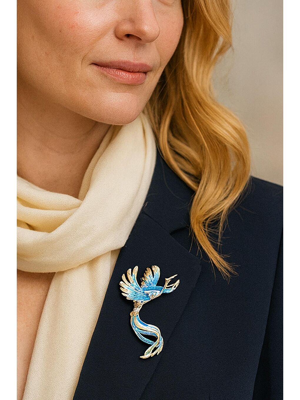 Mavi Beyaz Zümrüdü Anka Kuşu Zirkon Taşlı Broş-3