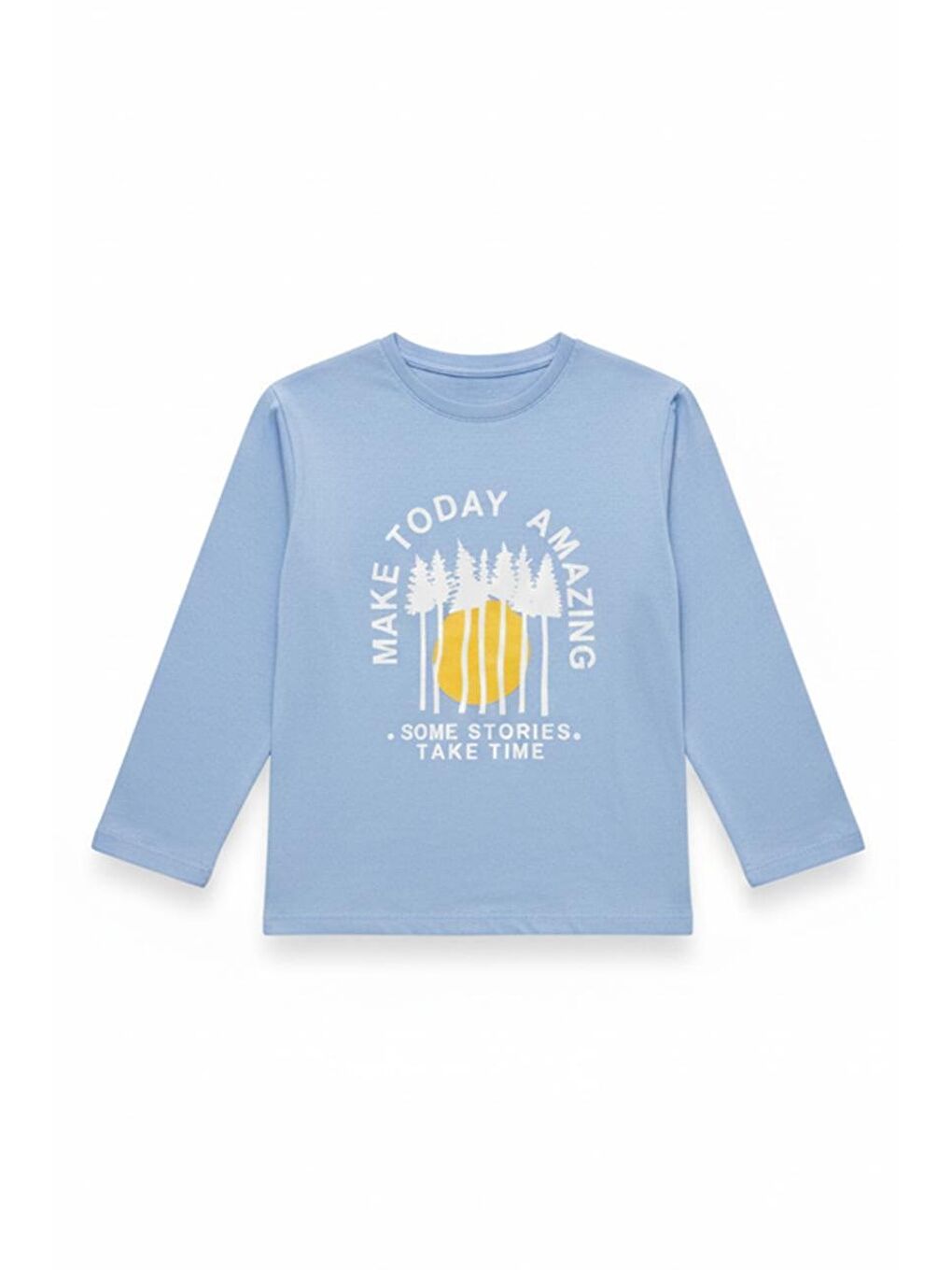 Erkek Çocuk %100 Pamuk Baskılı Uzun Kollu Tişört -  Açık Mavi (3-4 Yaş 8-9 Yaş)-1