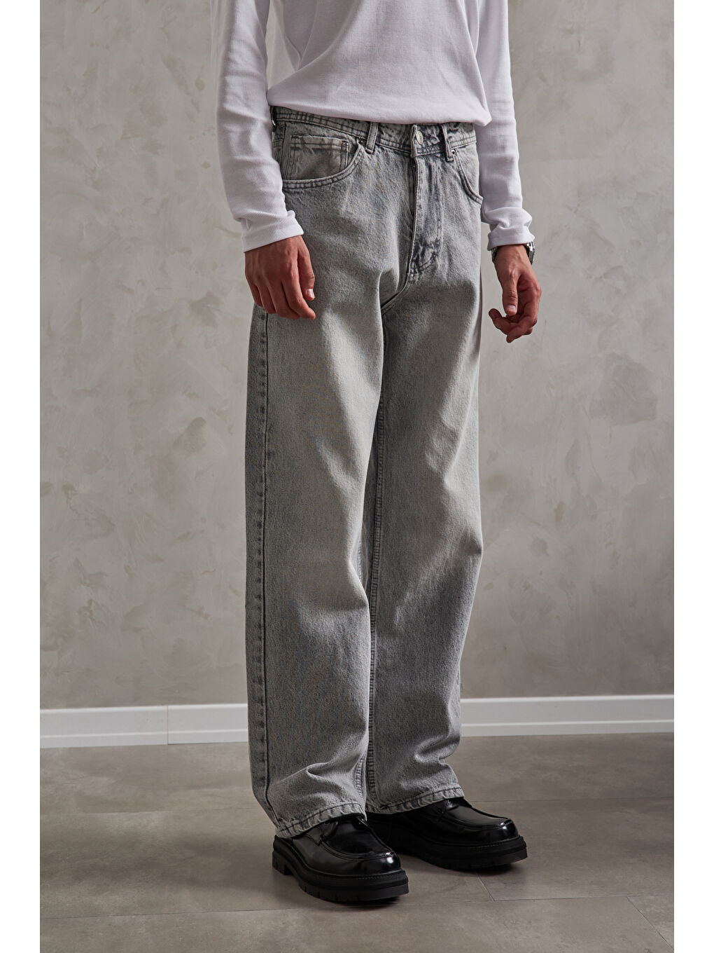 Gri Erkek Ekstra Baggy Jean Pantolon-2