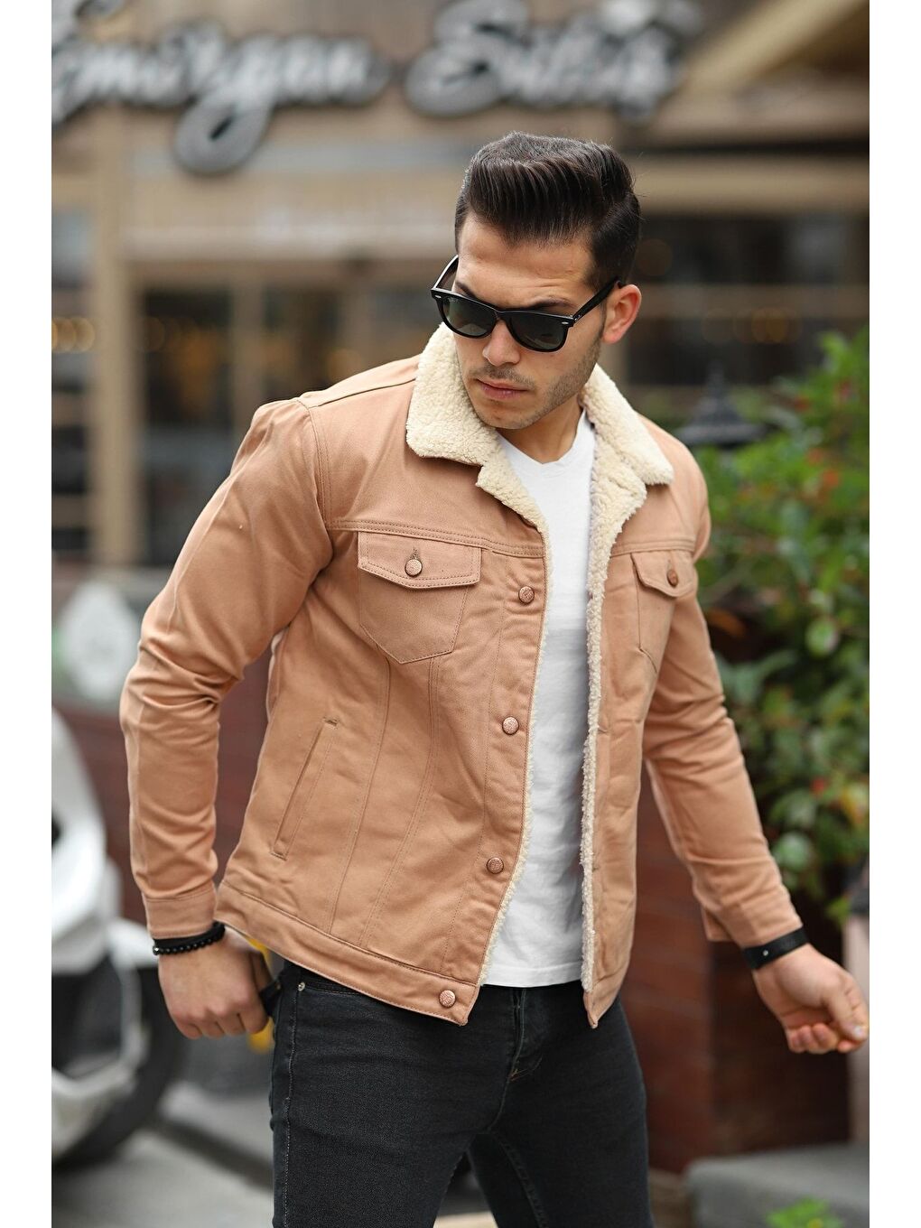 Kahverengi Erkek Içi Kürklü Jean Ceket
