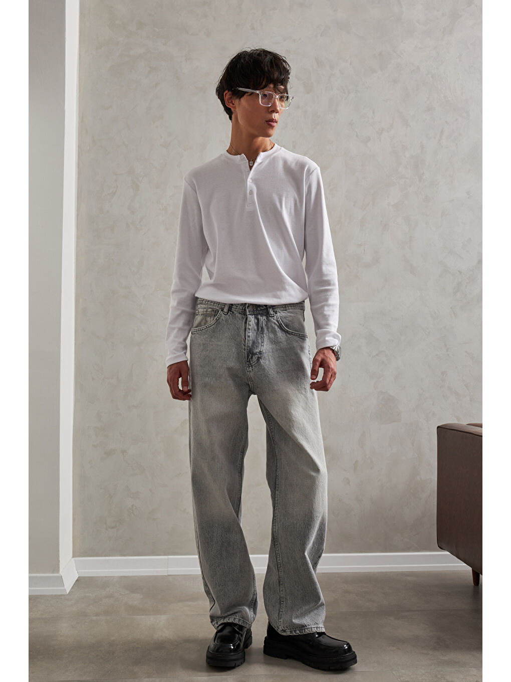 Gri Erkek Ekstra Baggy Jean Pantolon-3