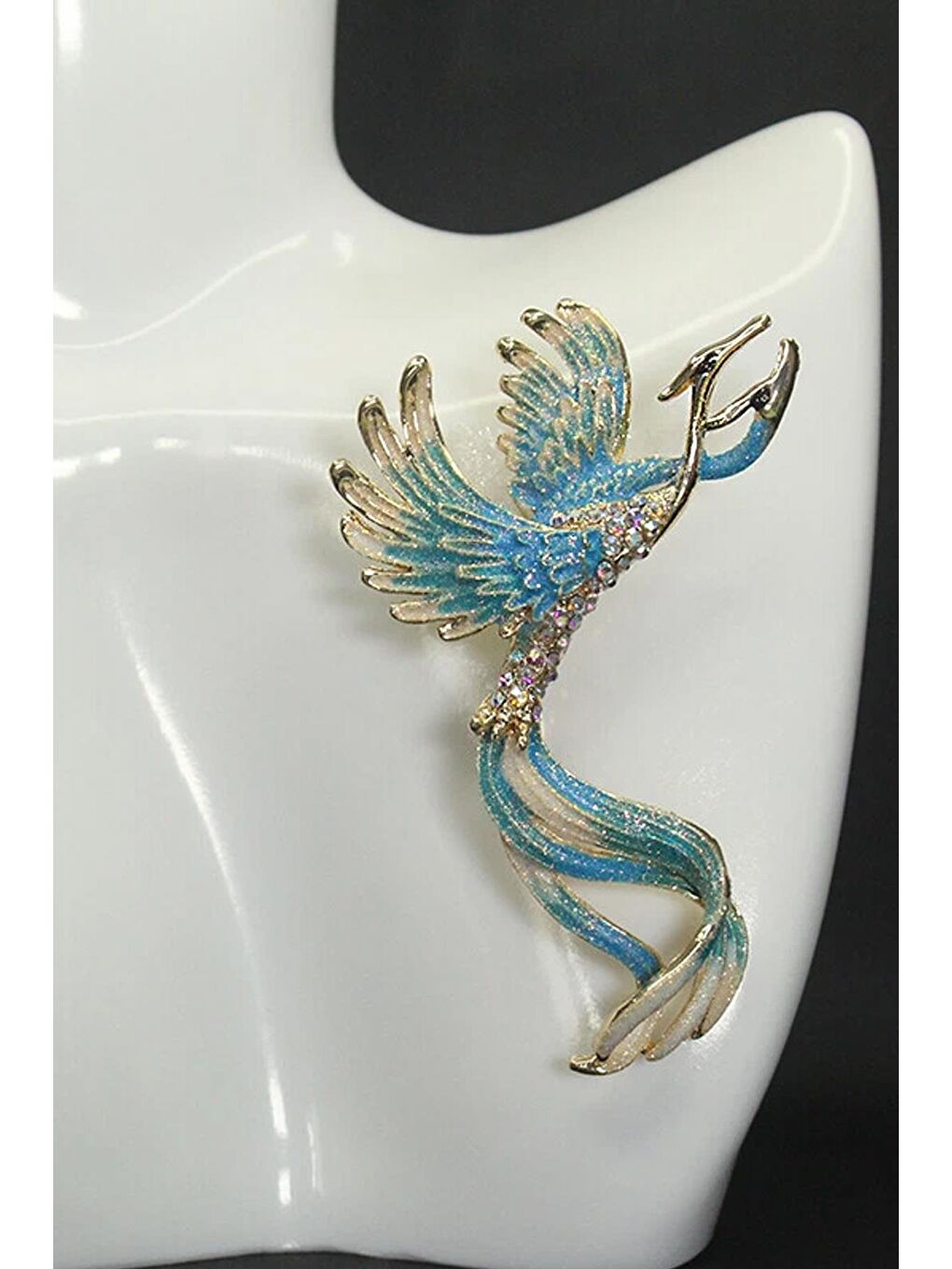 Mavi Beyaz Zümrüdü Anka Kuşu Zirkon Taşlı Broş-9
