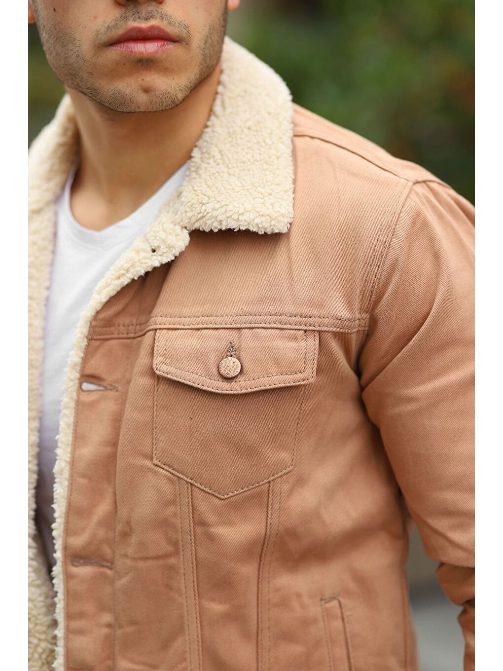 Kahverengi Erkek Içi Kürklü Jean Ceket-1