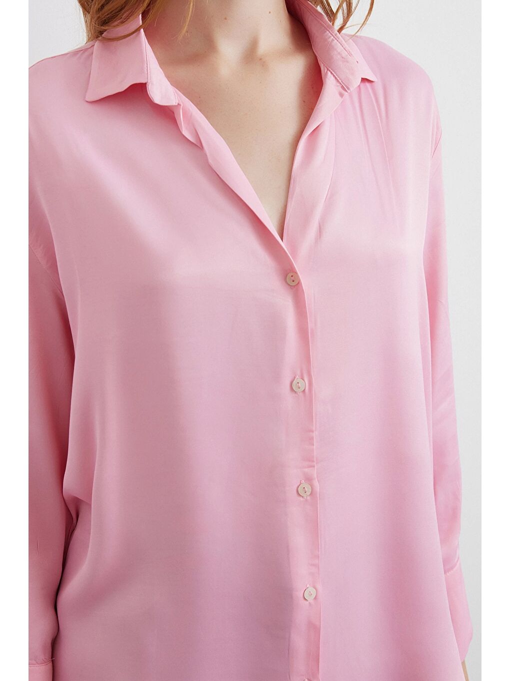 Viskon Saten Gömlek Pembe-4