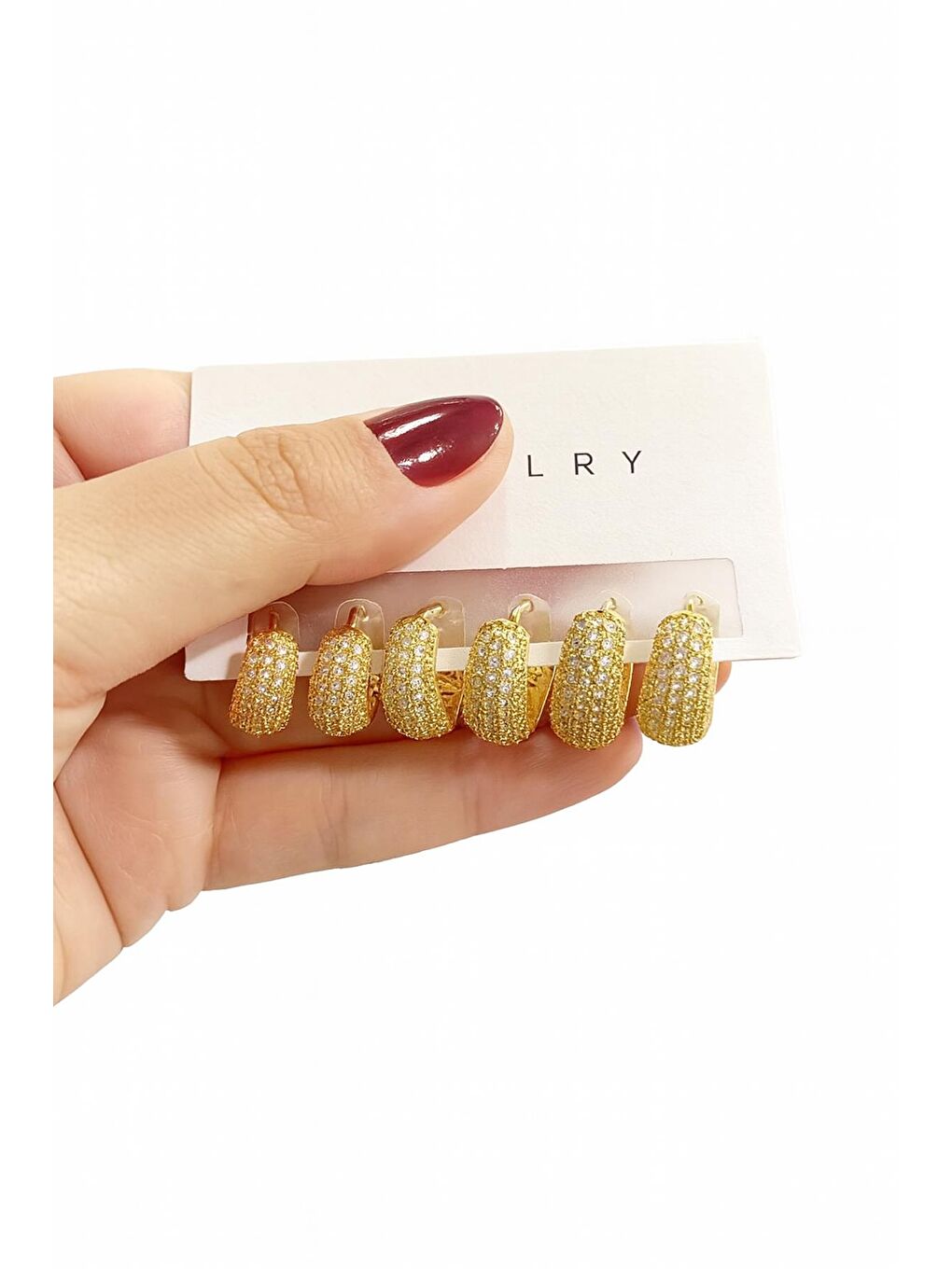 Sarı Gömme Taşlı Gold 6'lı Halka Küpe Seti-2