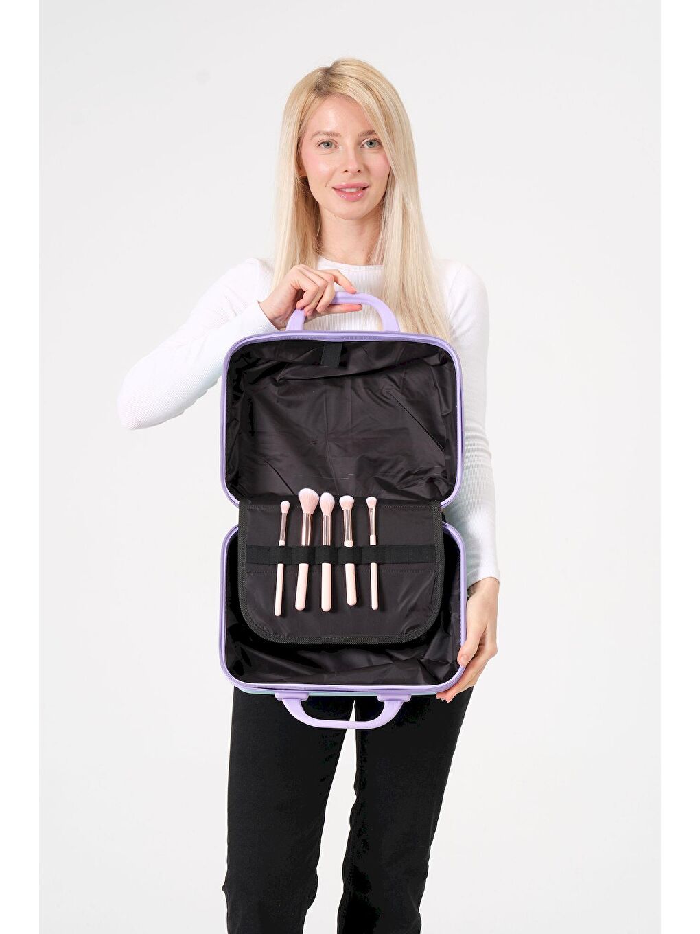 Turkuaz-Lila PP Silikon Makyaj Çantası-4