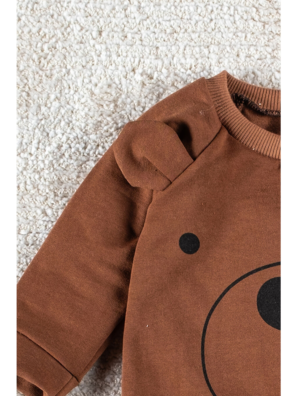 Kahverengi Gülen Yüz Suratlı Şapkalı Çocuk Bebek Tulum-2