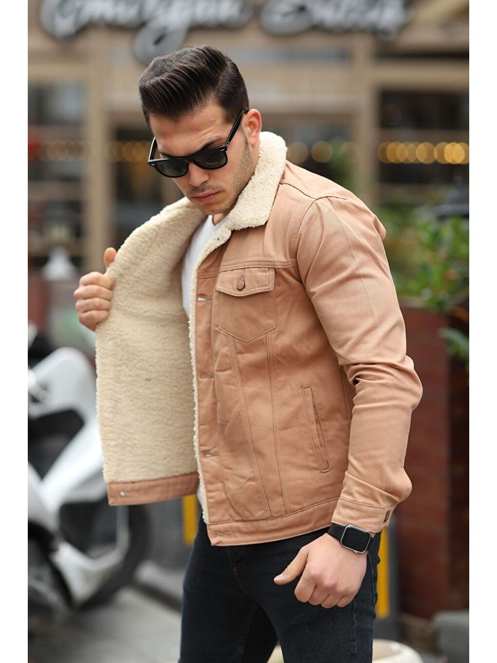 Kahverengi Erkek Içi Kürklü Jean Ceket-2