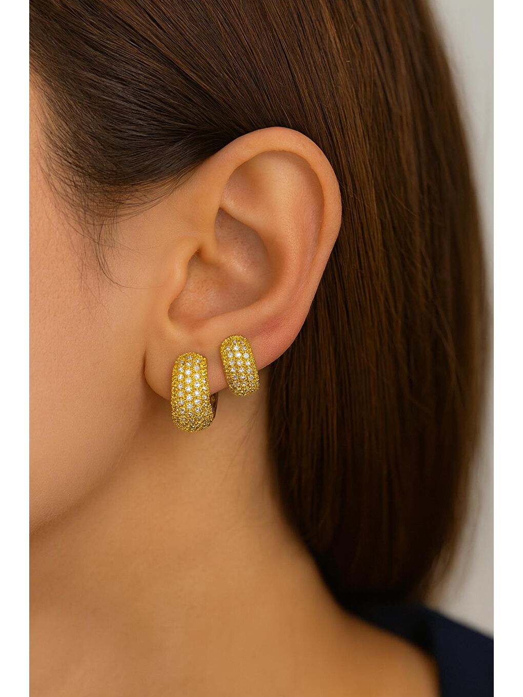 Sarı Gömme Taşlı Gold 6'lı Halka Küpe Seti-3