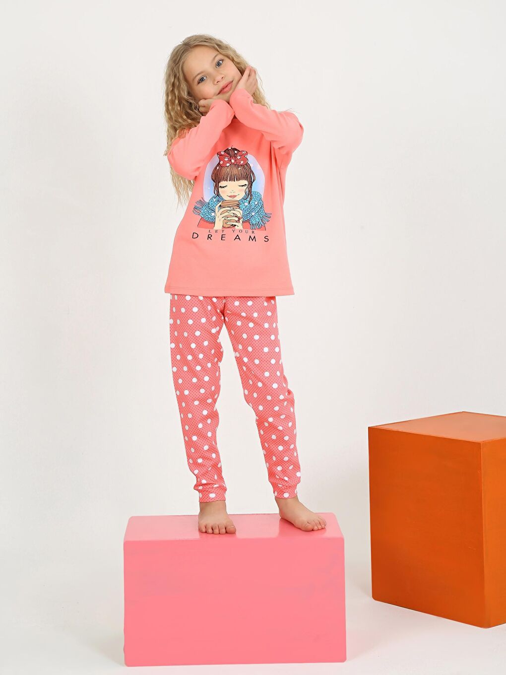 Kırmızı Kız Çocuk Uzun Kollu %100 Pamuklu Pijama Takımı Let Your-2