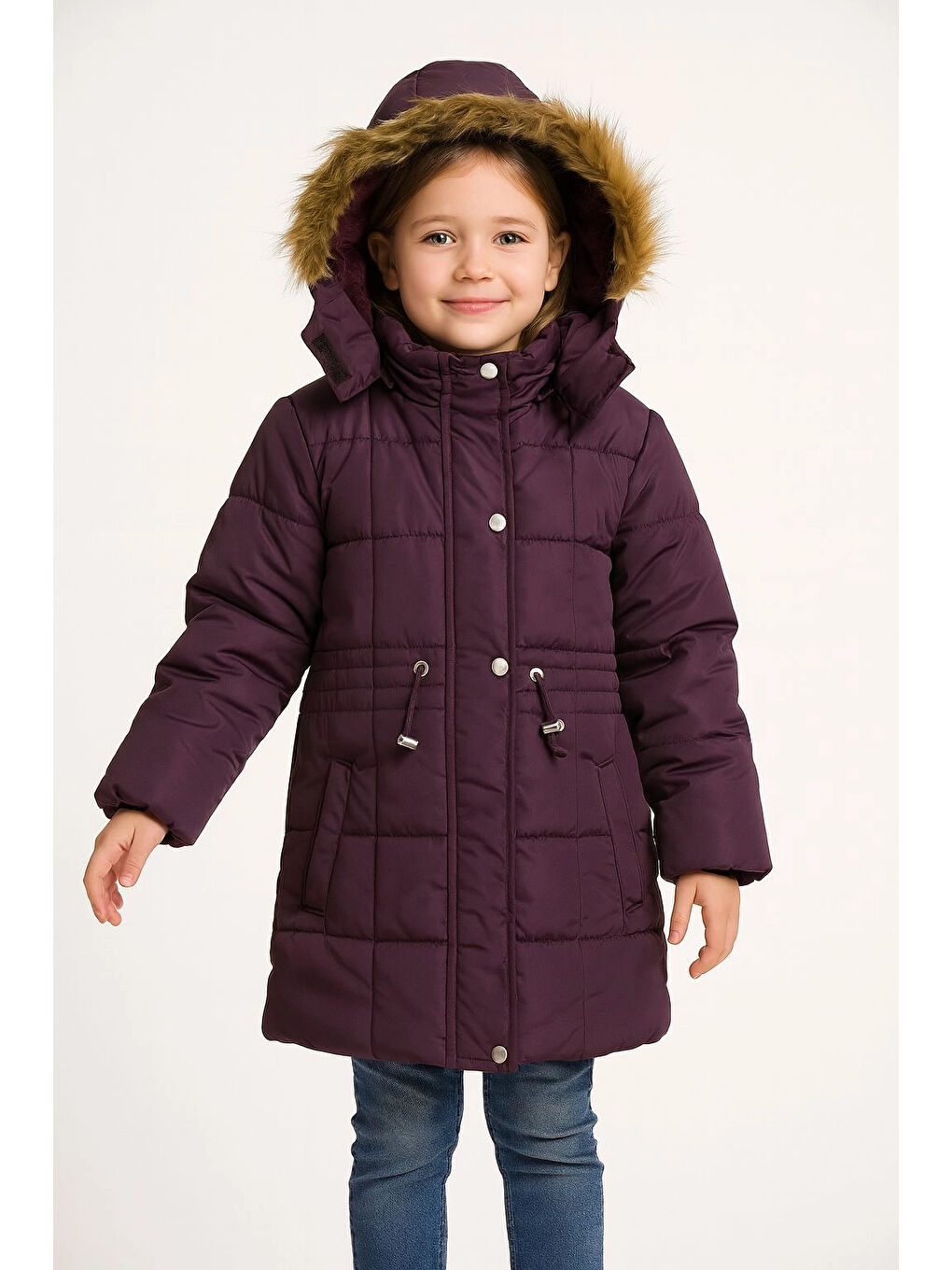 Mürdüm Kapüşonlu Kışlık Kız Çocuk Mont 4210