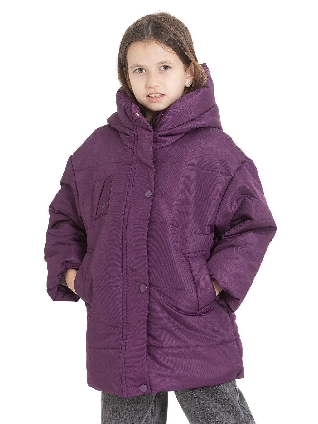 Mürdüm Kapüşonlu Kışlık Kız Çocuk Mont 4235-2