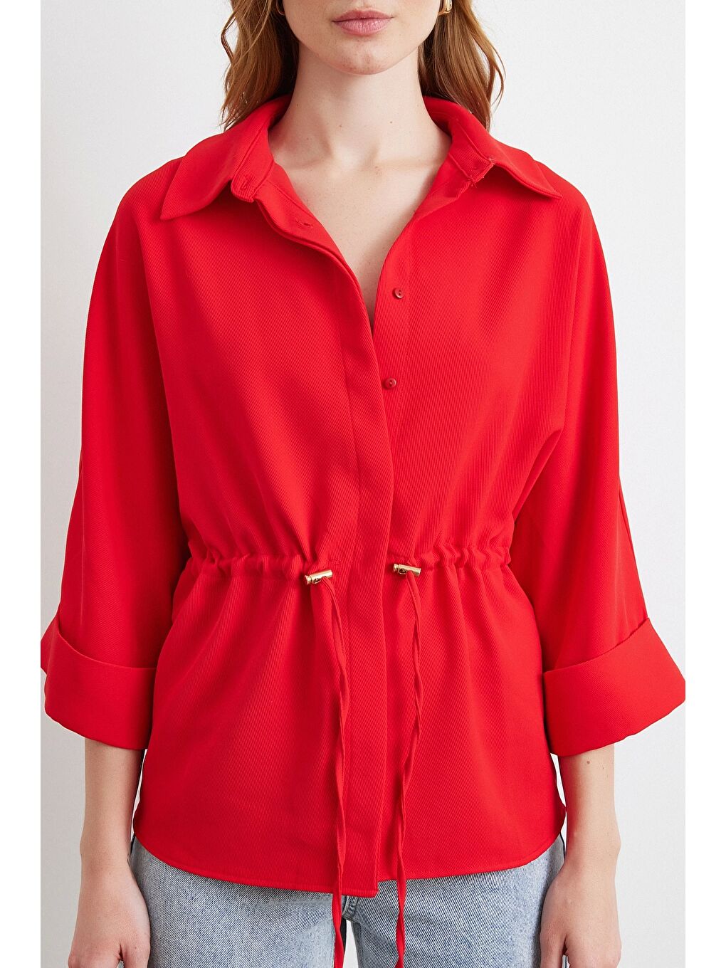 Büzgülü Kimono Gömlek Kırmızı-3