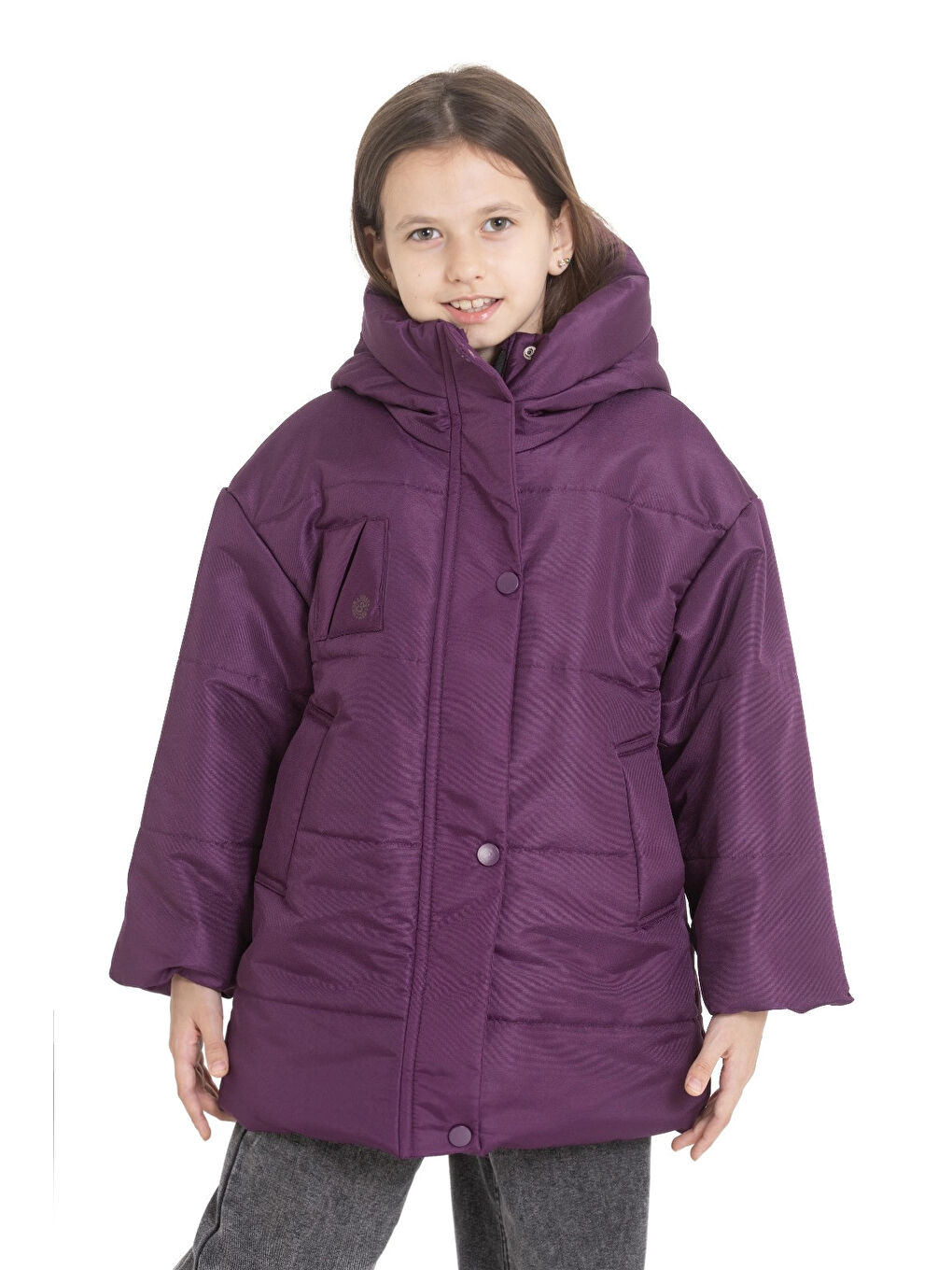 Mürdüm Kapüşonlu Kışlık Kız Çocuk Mont 4235-3