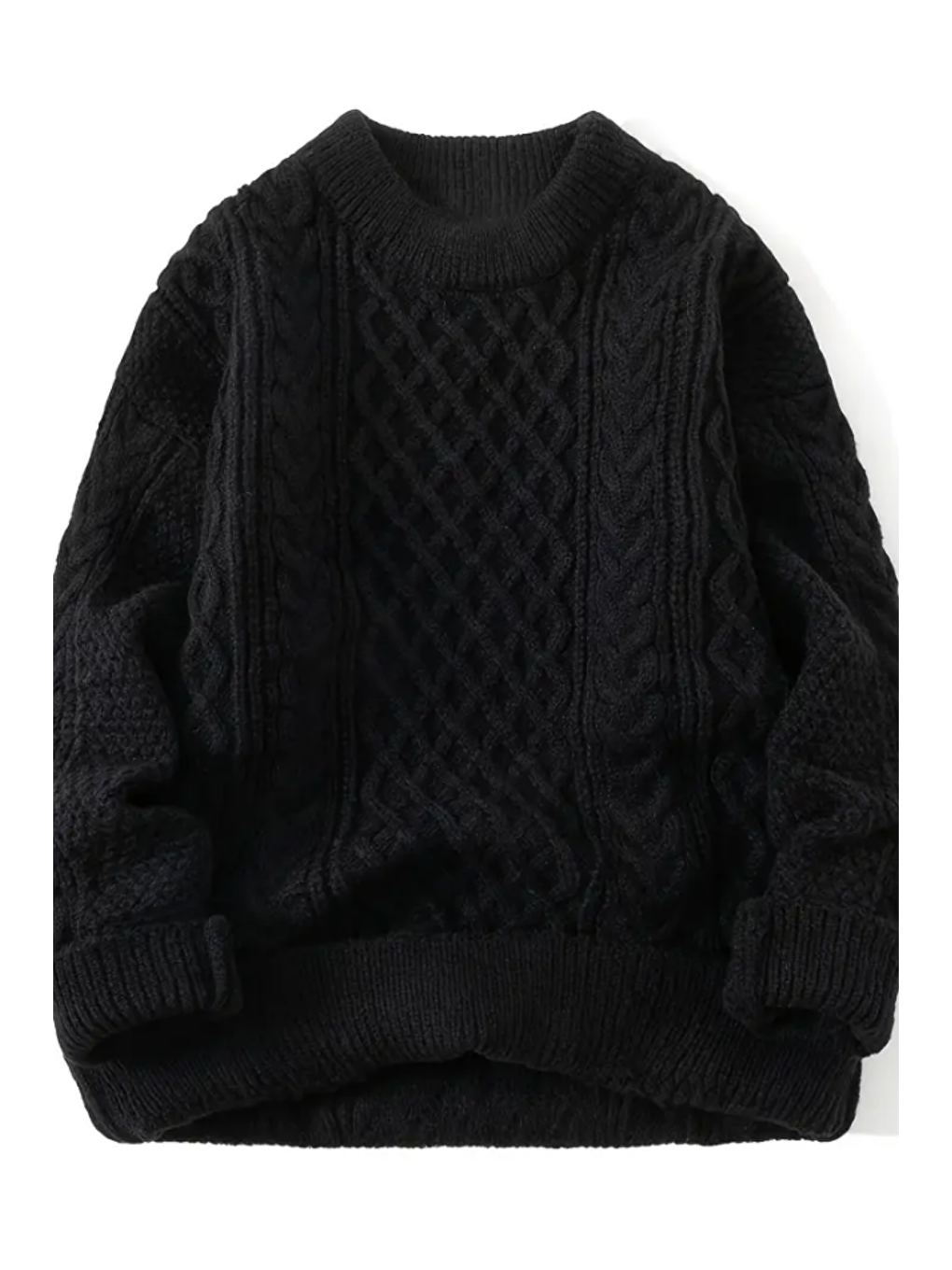 Siyah Erkek Saç Örgülü Yürütmeli Regular Fit Bisiklet Yaka Triko Kazak-2