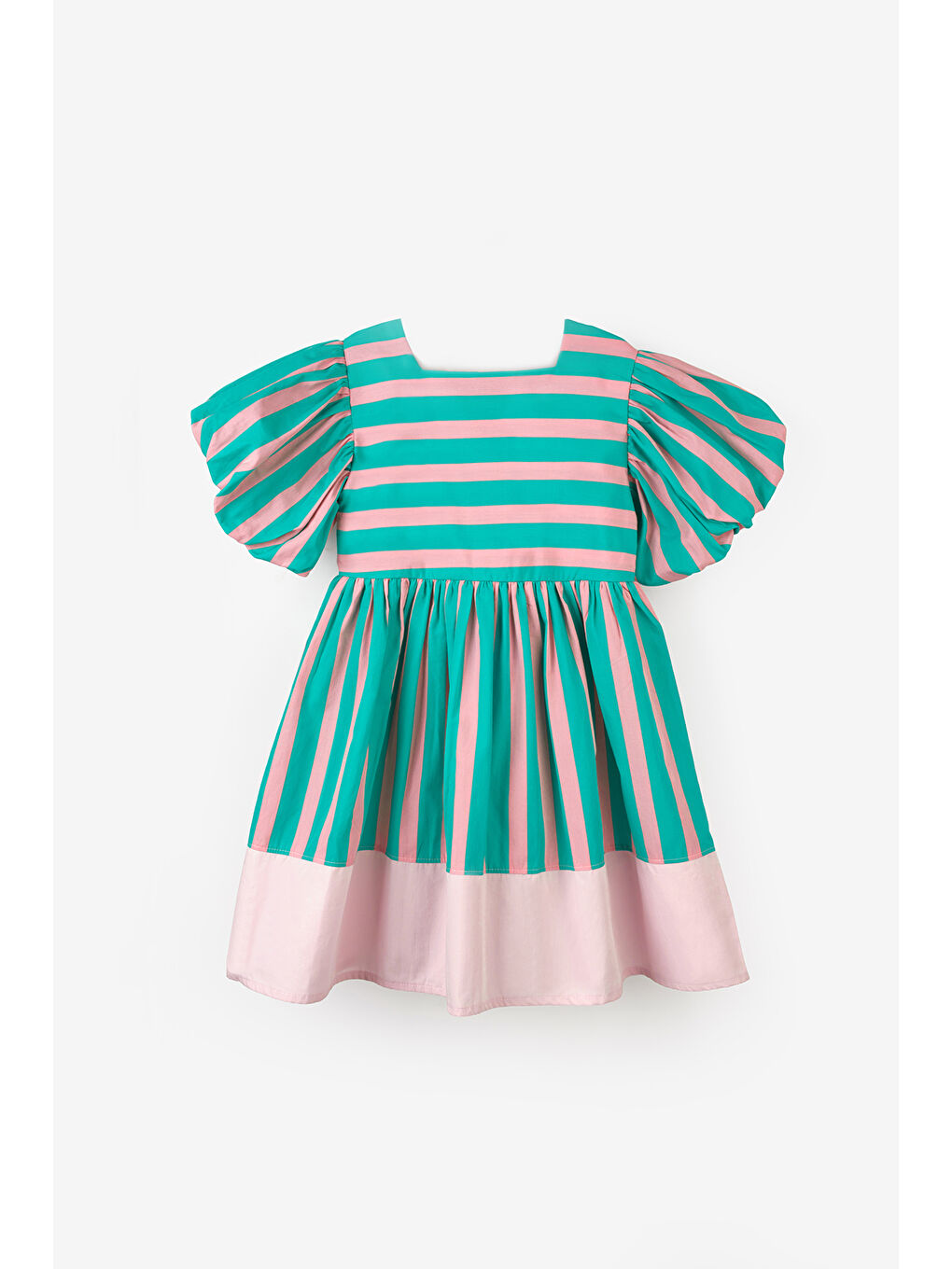 Yeşil Mint Çizgili Kız Çocuk Poplin Elbise - Juno-4