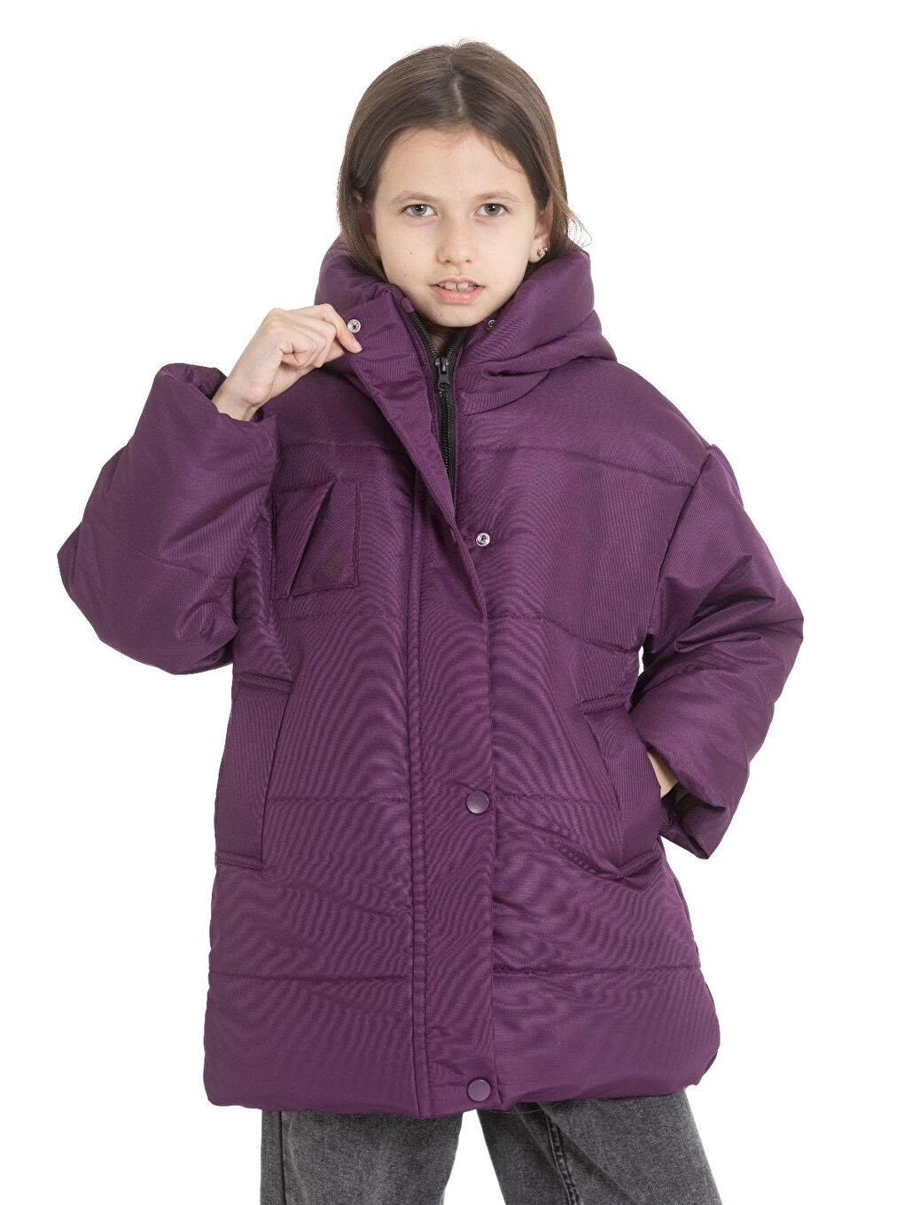 Mürdüm Kapüşonlu Kışlık Kız Çocuk Mont 4235-4