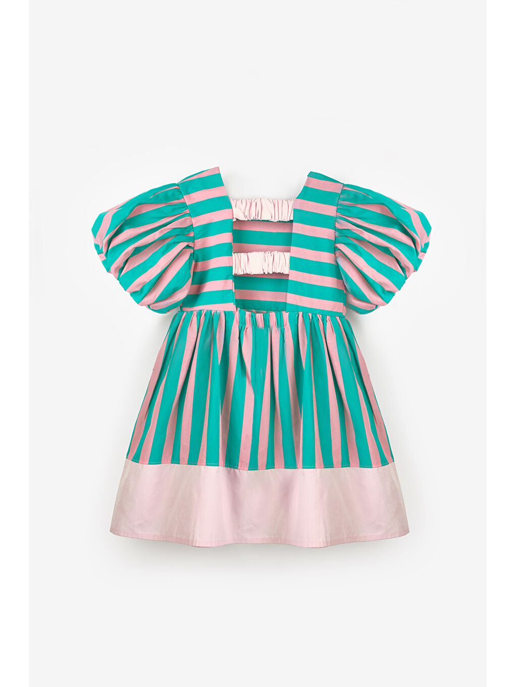 Yeşil Mint Çizgili Kız Çocuk Poplin Elbise - Juno-5