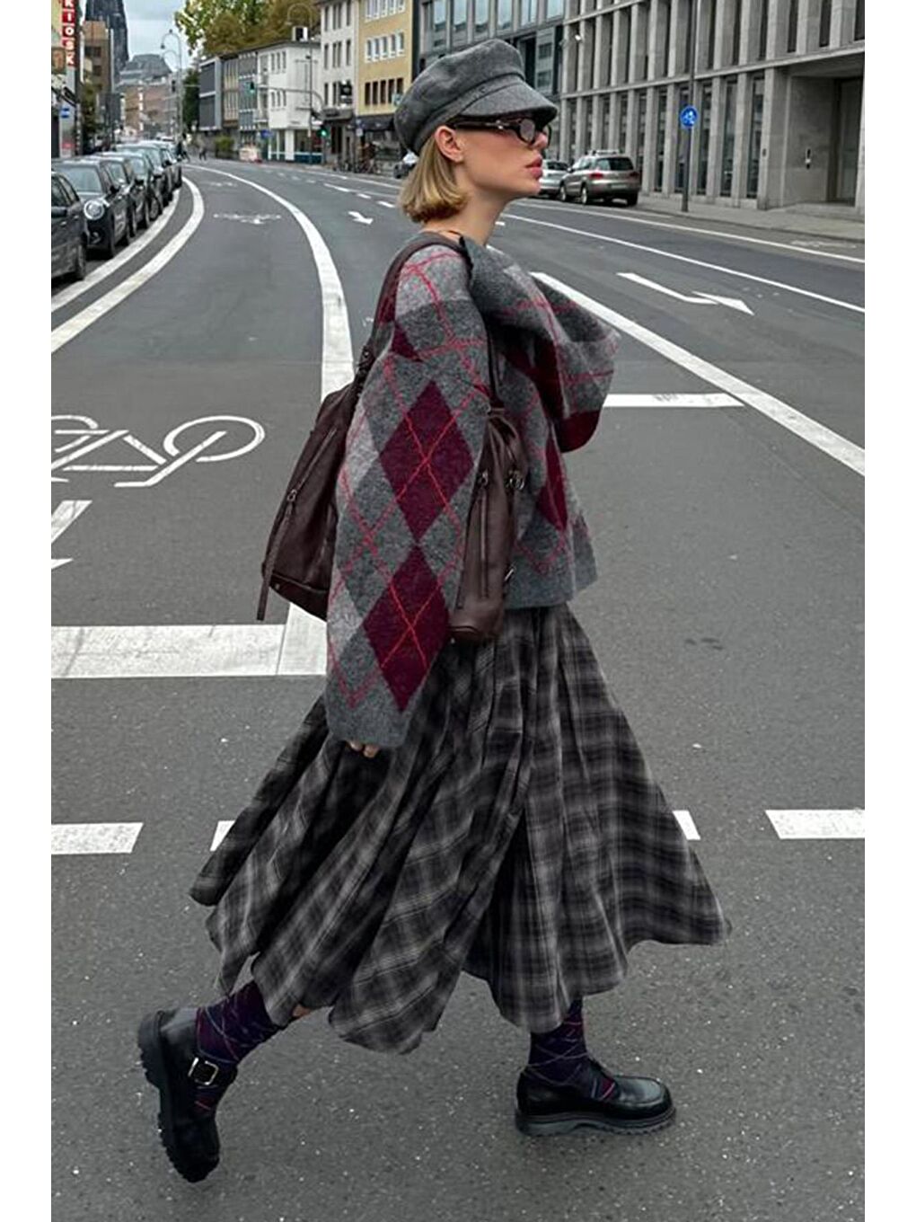 Antrasit Baklava Desenli Bisiklet Yaka Triko Kadın Kazak Mg2647-4