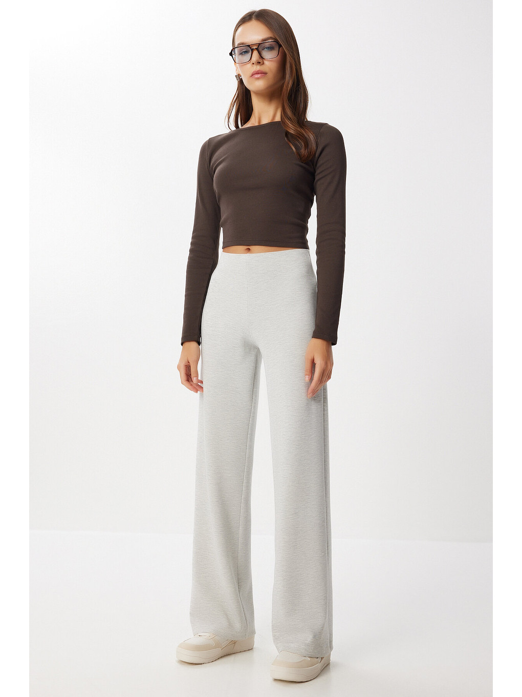 Geniş Paça Modal Eşofman Altı Gri Melanj Lub0093