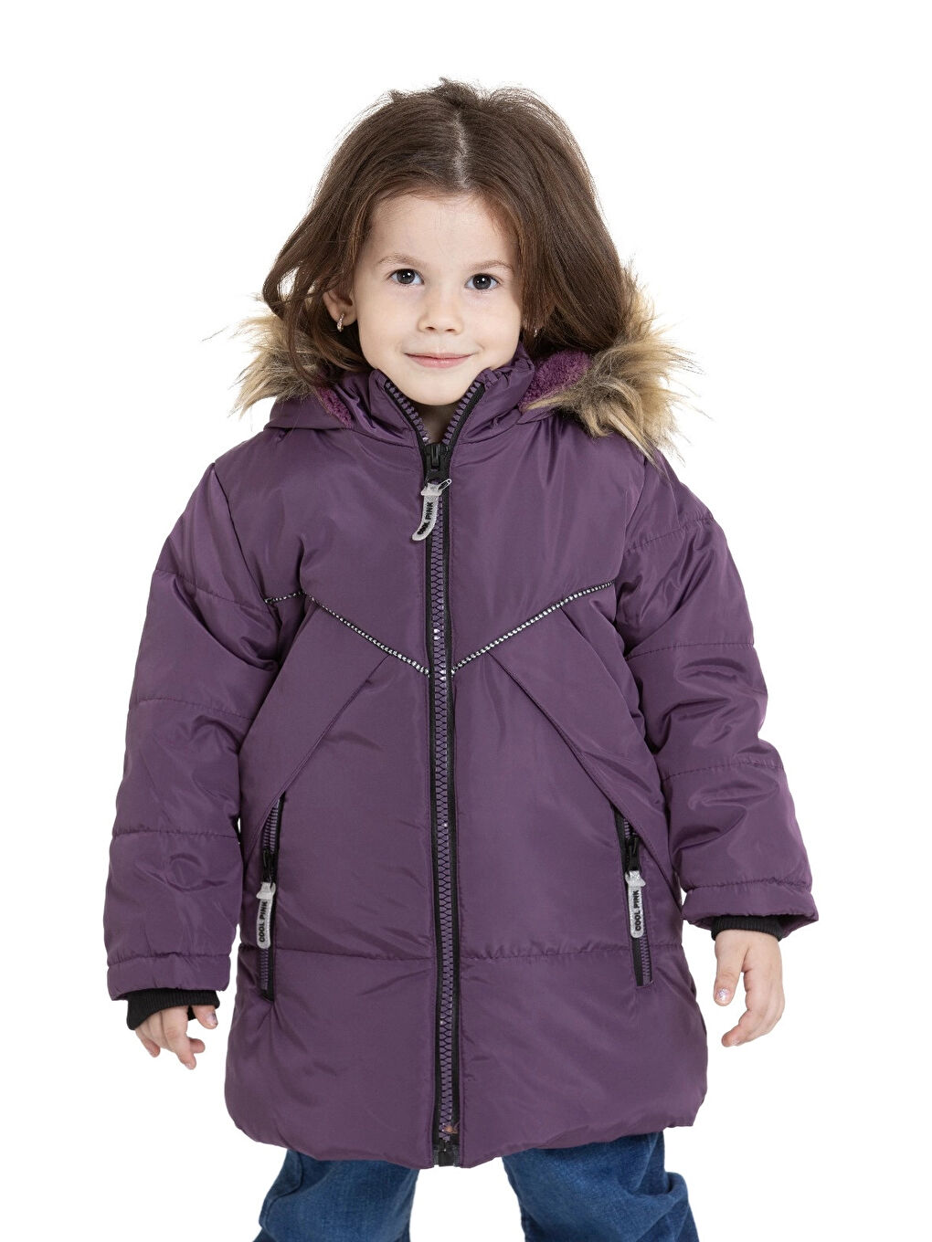 Mor Kapüşonlu Kışlık Kız Çocuk Mont 4200-2