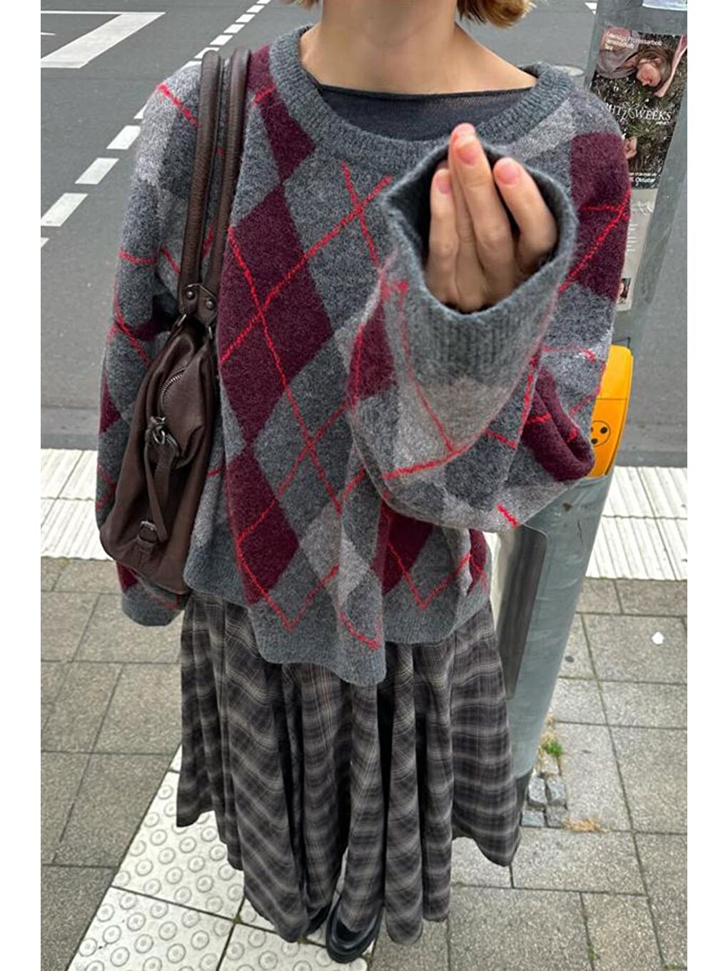 Antrasit Baklava Desenli Bisiklet Yaka Triko Kadın Kazak Mg2647-5