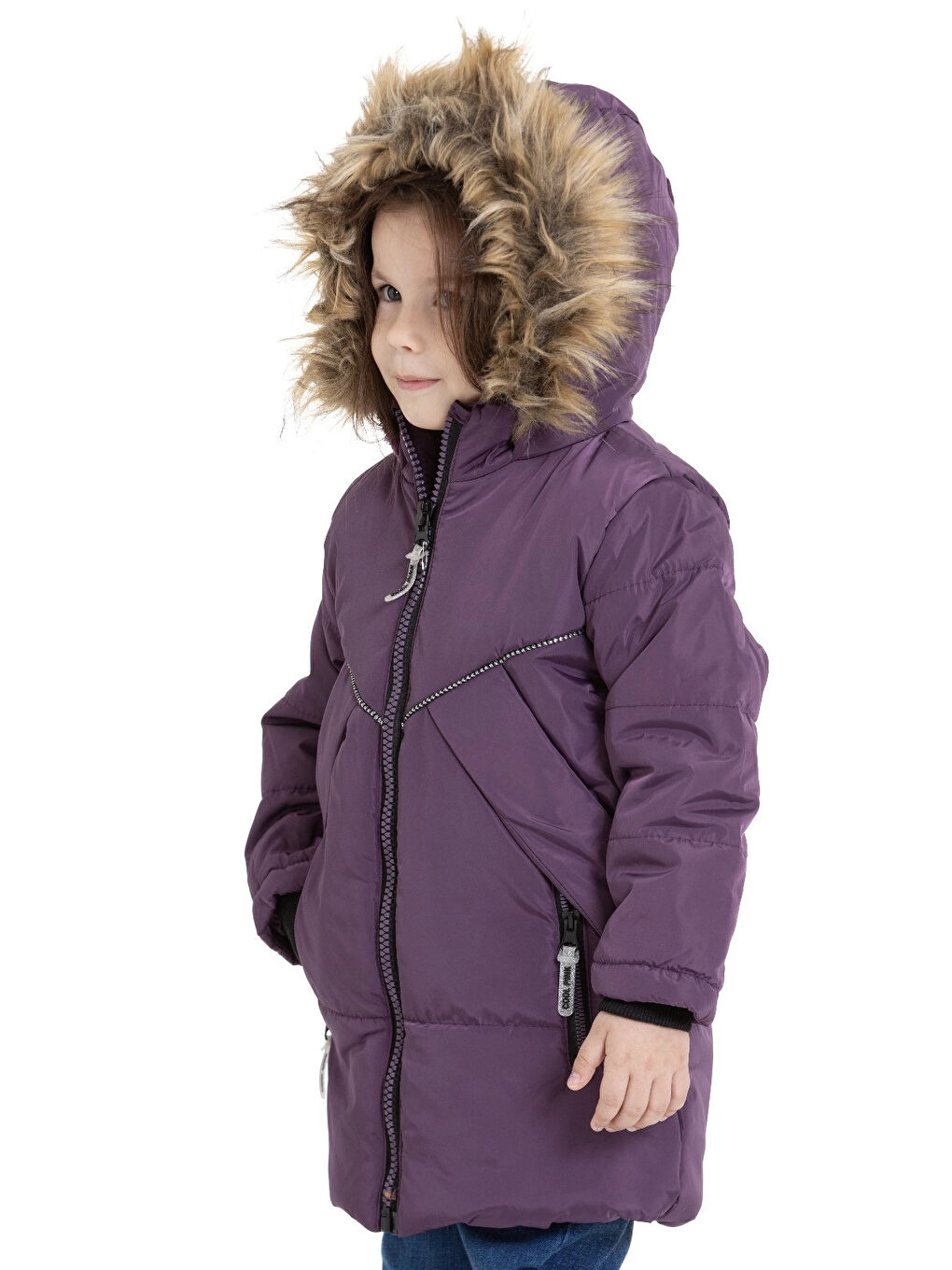 Mor Kapüşonlu Kışlık Kız Çocuk Mont 4200-3