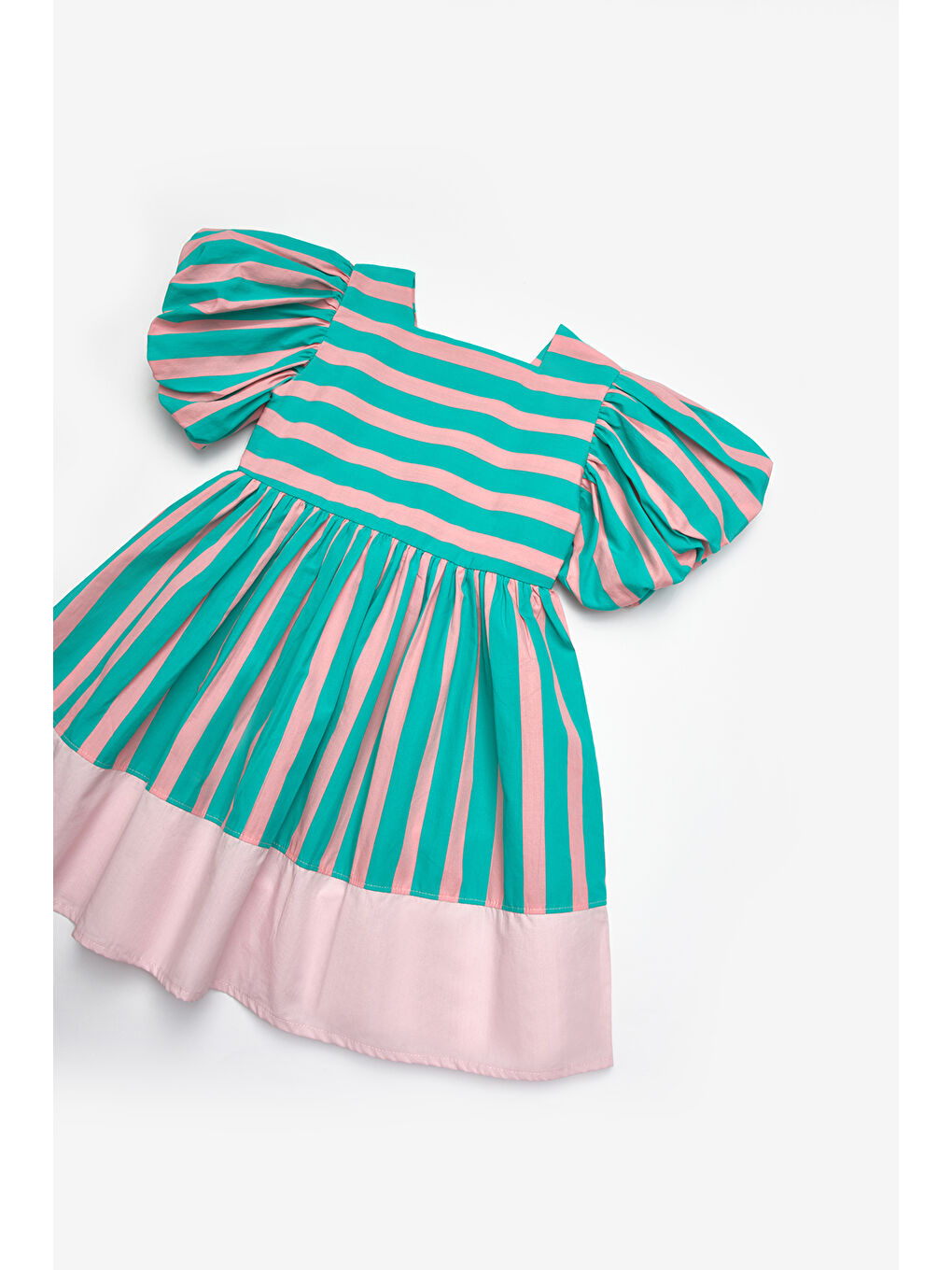 Yeşil Mint Çizgili Kız Çocuk Poplin Elbise - Juno-6