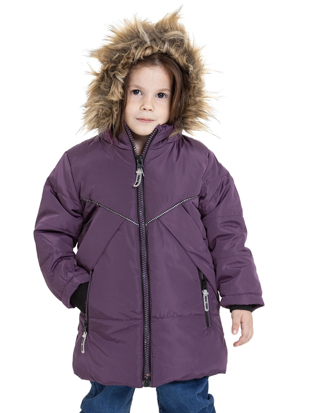 Mor Kapüşonlu Kışlık Kız Çocuk Mont 4200-4