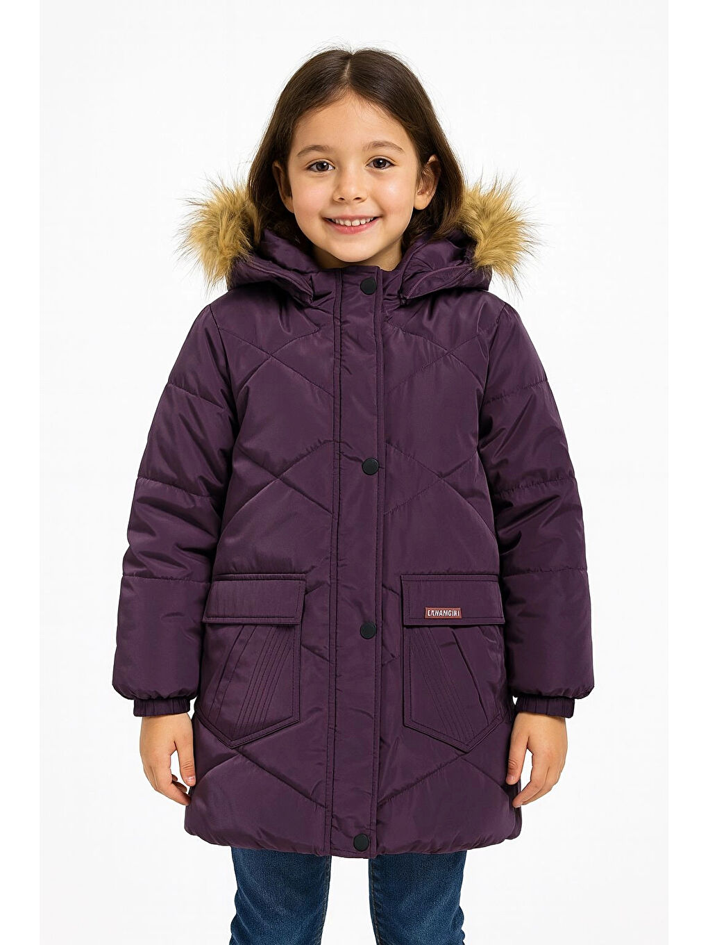 Mürdüm Kapüşonlu Kışlık Kız Çocuk Mont 4216