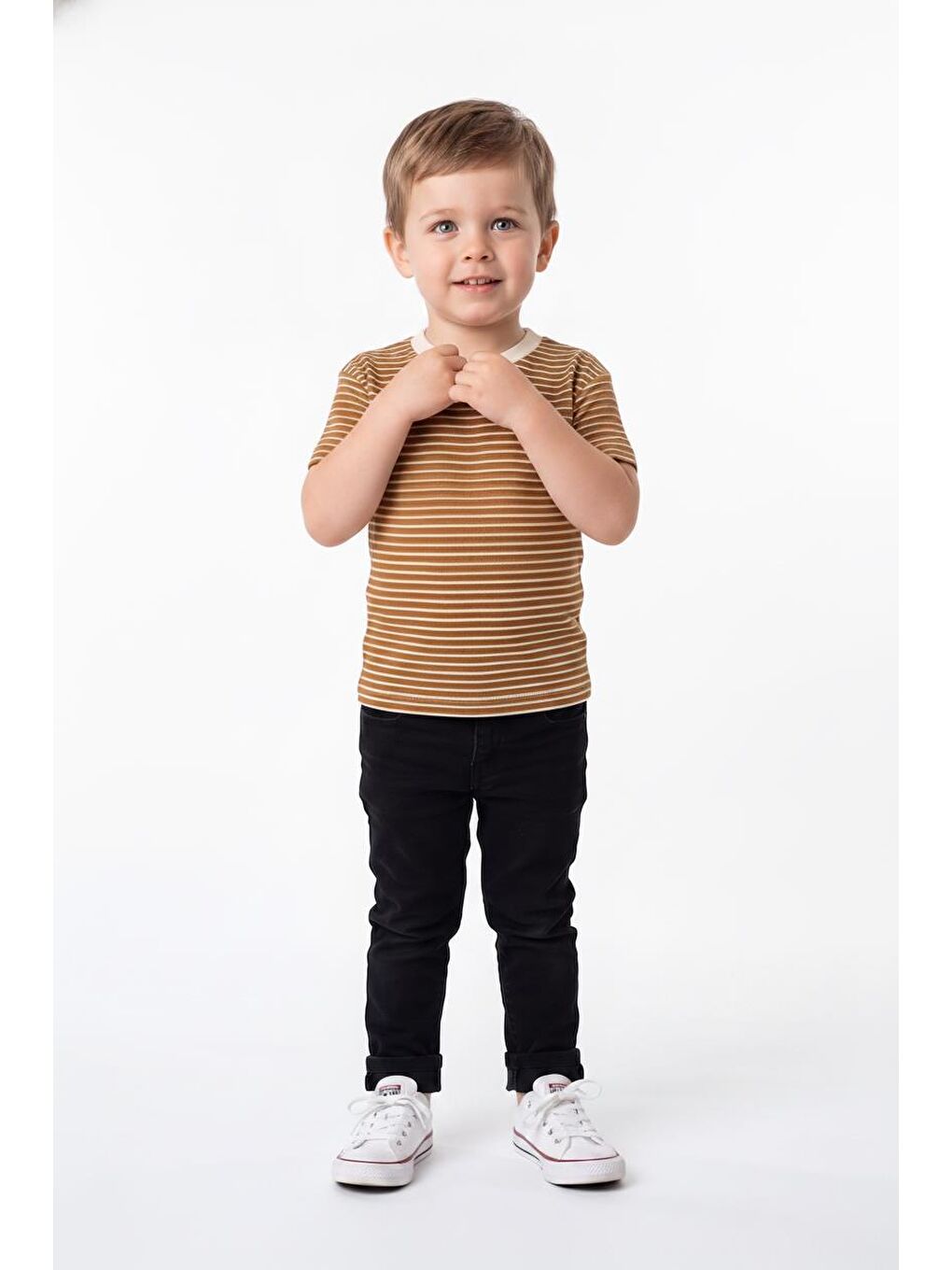 Sarı Elastanlı Kabartma Çizgili 2li Tişört Paket-1