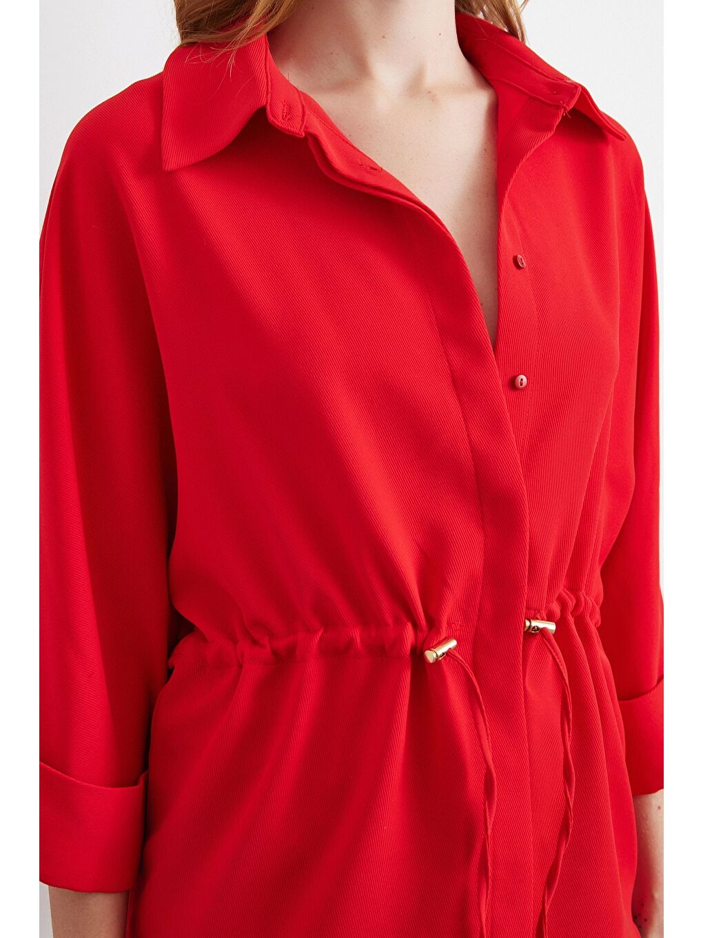 Büzgülü Kimono Gömlek Kırmızı-4