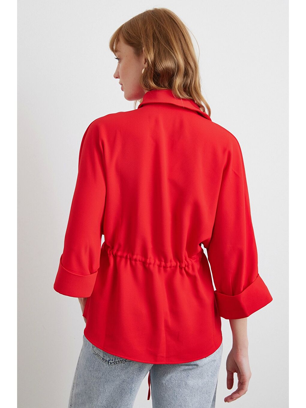 Büzgülü Kimono Gömlek Kırmızı-5