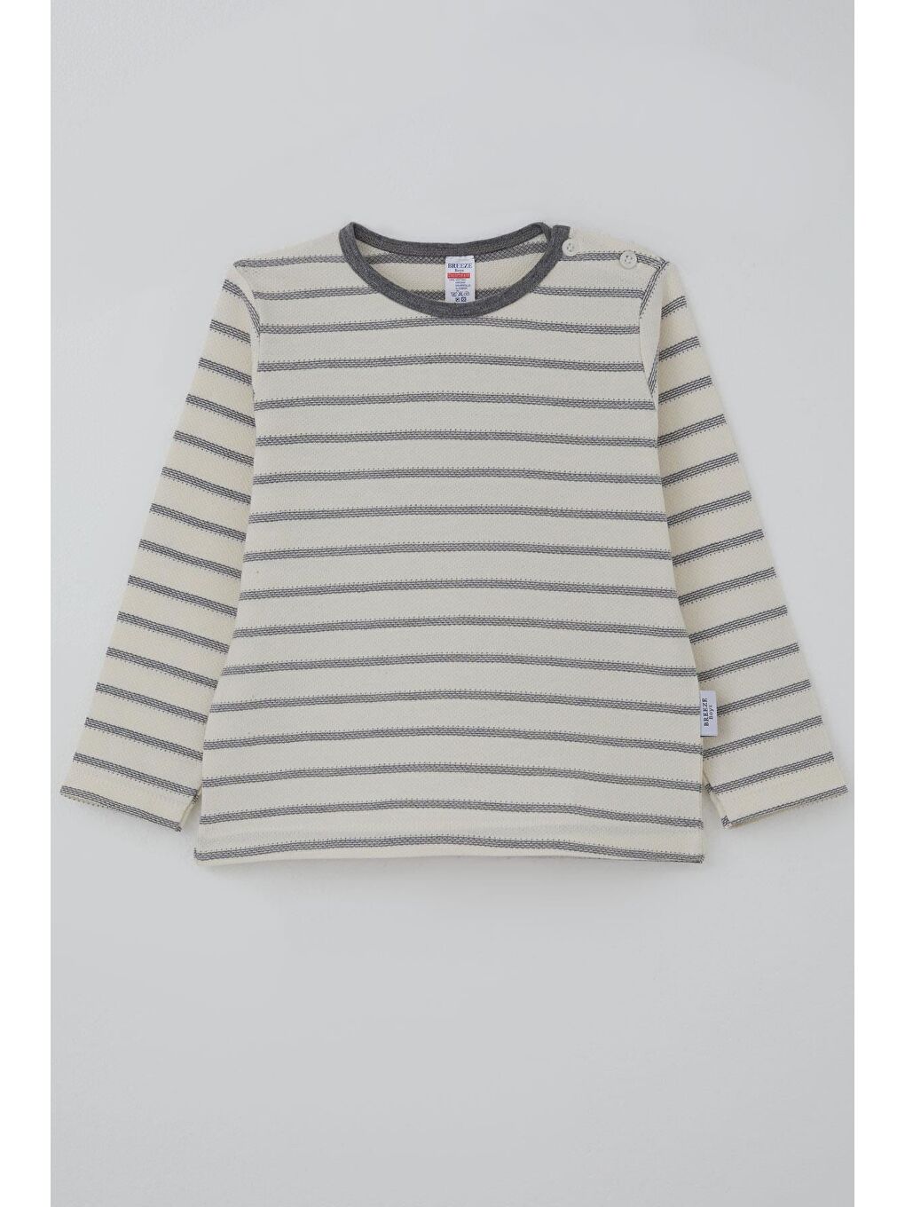 Erkek Bebek Uzun Kollu Tişört Patlı Minimal Çizgili Ekru (9 Ay-3 Yaş)
