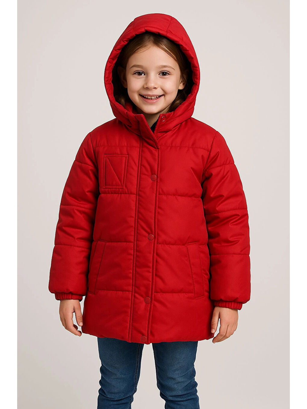 Kırmızı Kapüşonlu Kışlık Kız Çocuk Mont 4235