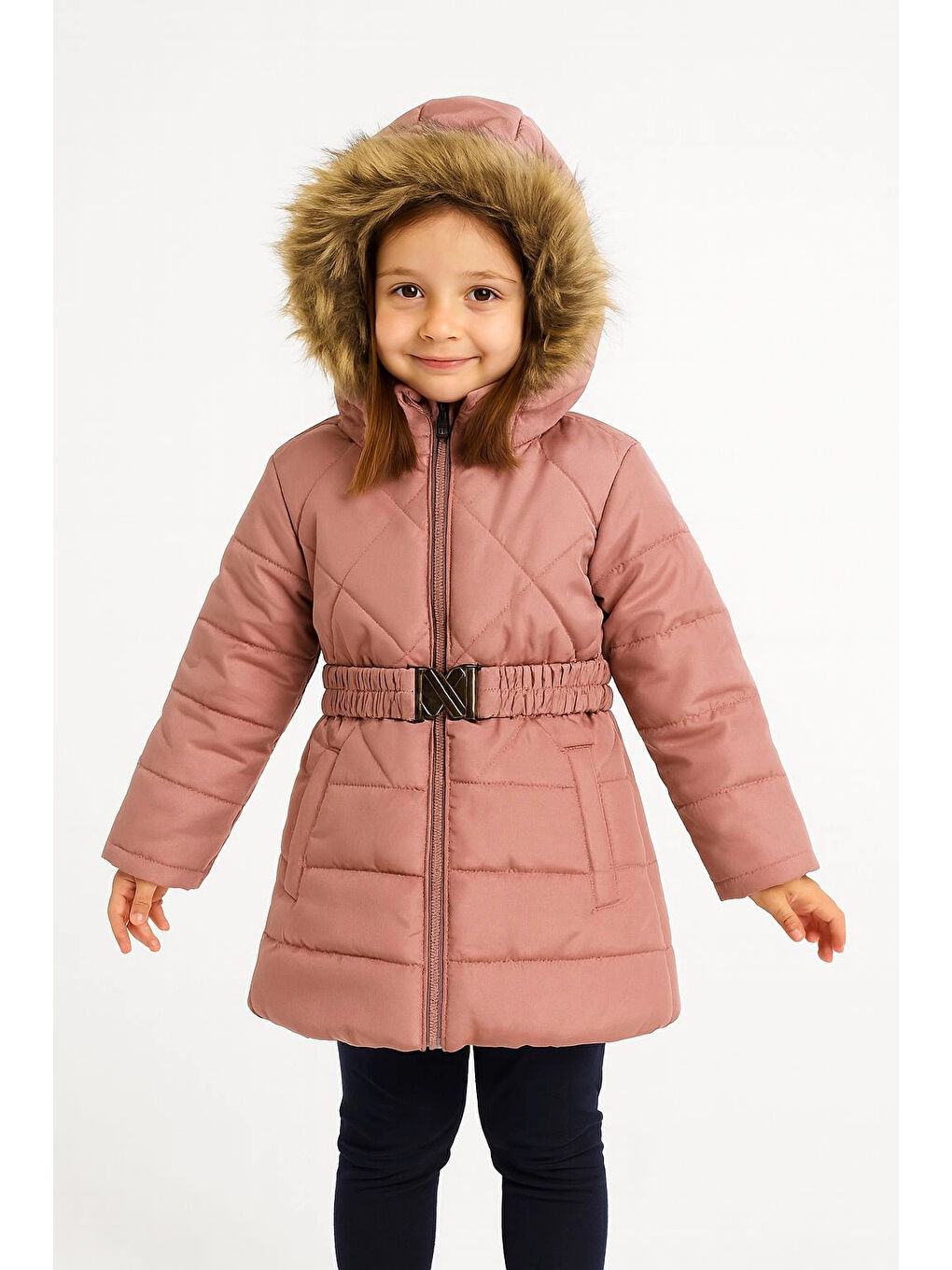 Pembe Kapüşonlu Kışlık Kız Çocuk Mont 4232