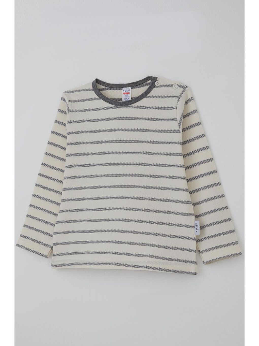 Erkek Bebek Uzun Kollu Tişört Patlı Minimal Çizgili Ekru (9 Ay-3 Yaş)-2