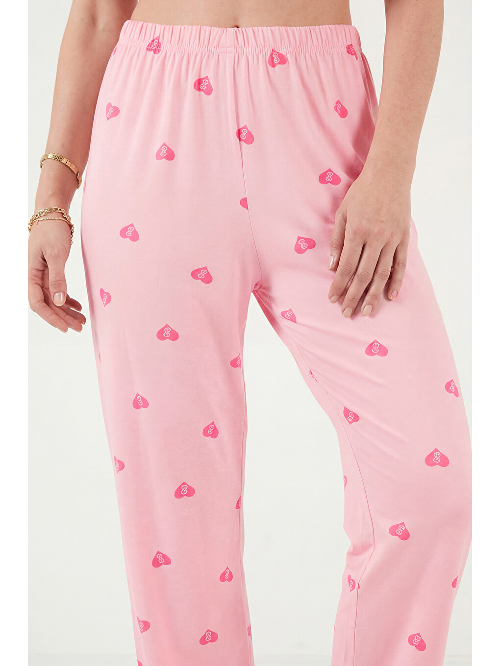 Pembe Desenli Yumuşak Dokulu Regular Fit Düğmeli Kısa Kollu Kadın Pijama Takımı 65750101Y-4