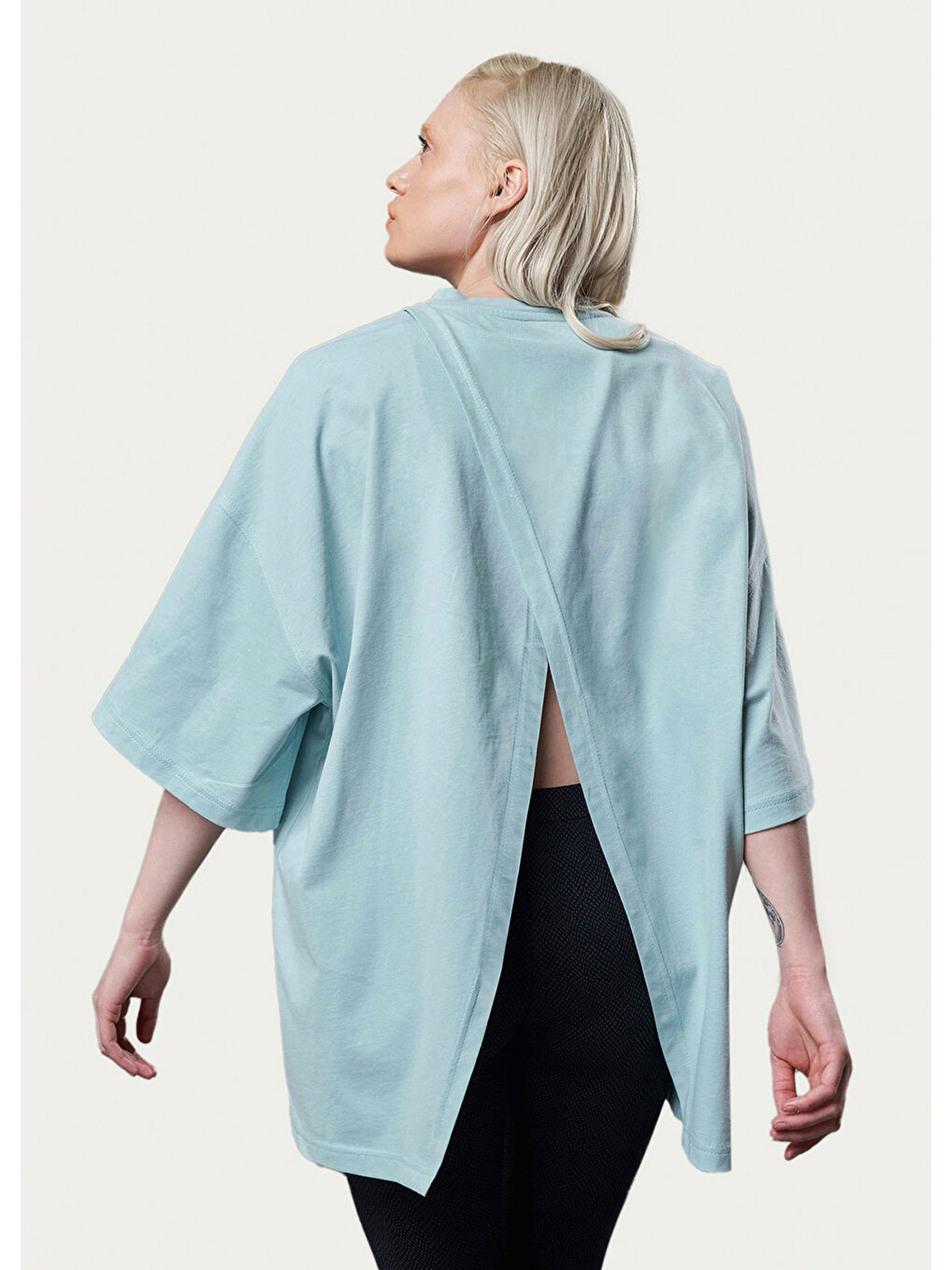 Yeşil Zını Super Oversıze Sırtı Yırtmaçlı Tshırt   Aero Mint-2