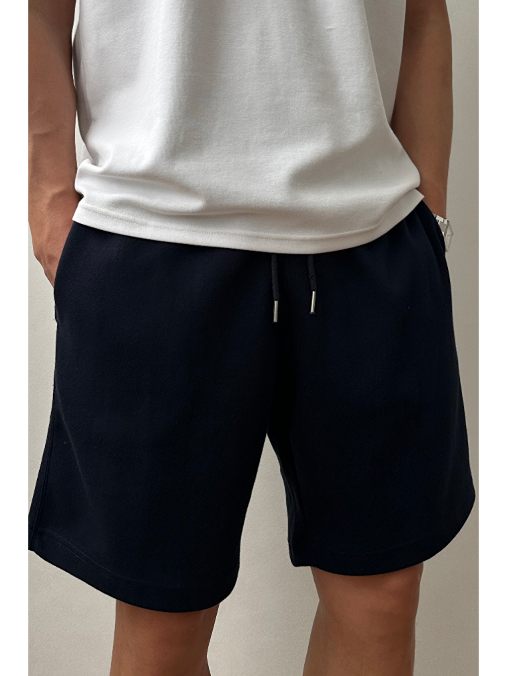 Erkek Comfort Fit Lacivert %100 Pamuk Şort   Bermuda