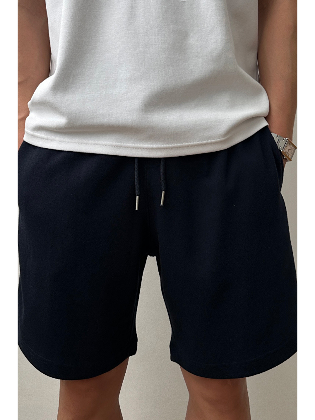 Erkek Comfort Fit Lacivert %100 Pamuk Şort   Bermuda-2