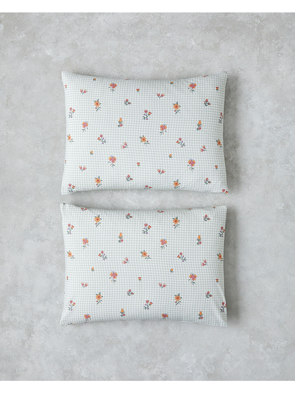 Floral Plaid Kolay Ütülenir 2'li Yastık Kılıfı 50x70 cm Pembe - Yeşil