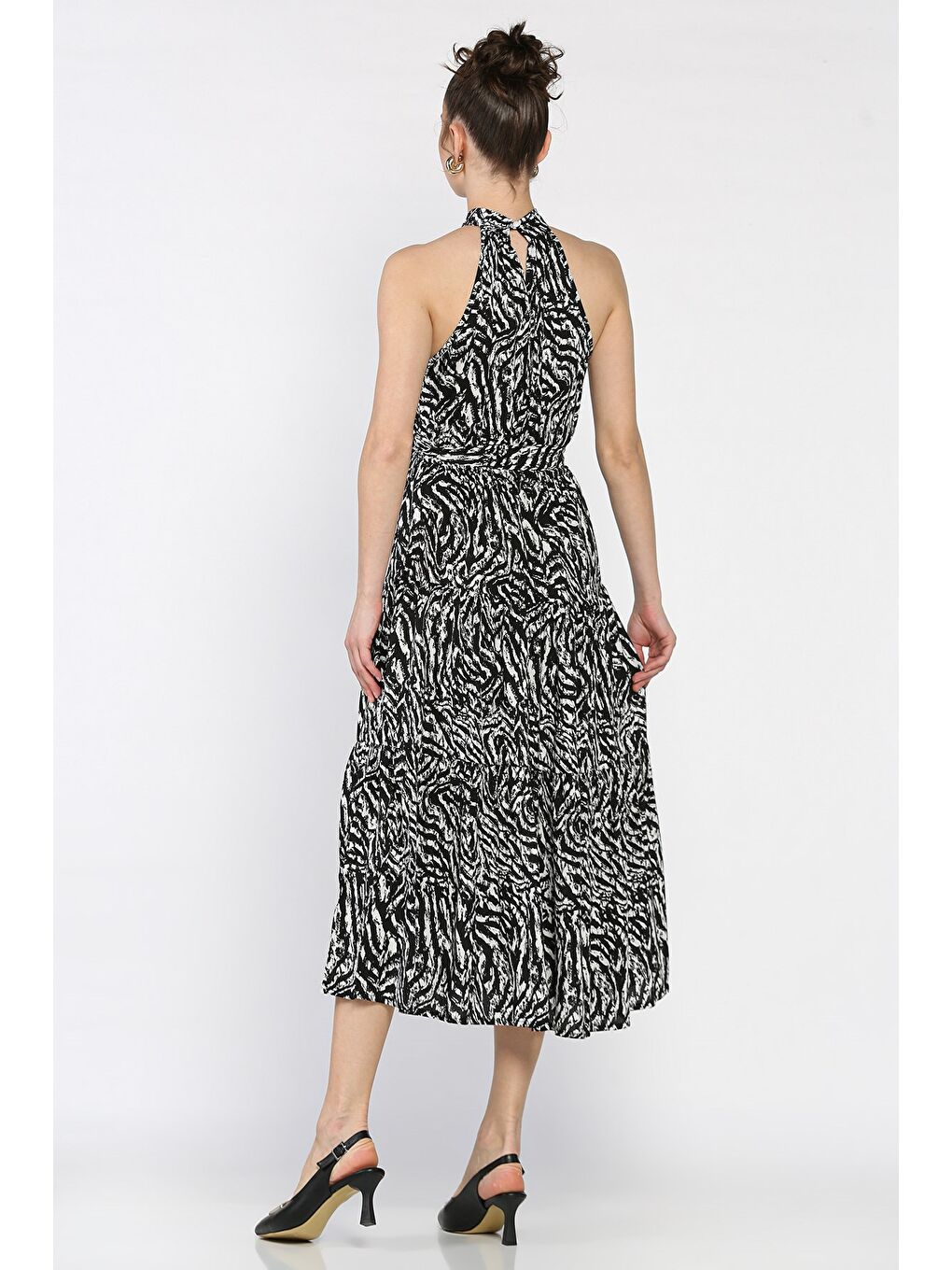 Siyah Bel Lastikli Kemerli Kadın Elbise-2