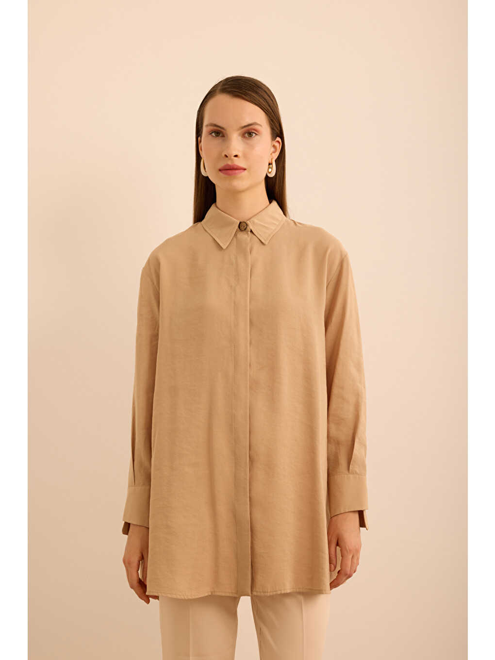 Kahverengi Camel Basic Modal Tunik