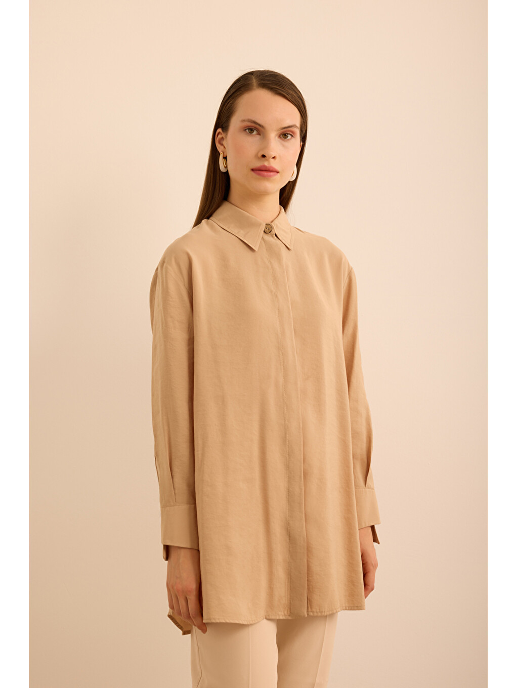 Kahverengi Camel Basic Modal Tunik-2